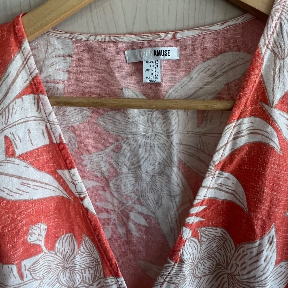 Amuse Society Mala Wrap S/S Woven Dress Coral‎ Tropical Resort Top NWT XS - Picture 7 of 10